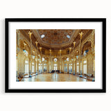 Abstract art print of Porto, Portugal in vibrant colors on a large textured canvas, framed in black.