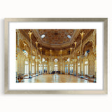 Extra large abstract art print of Porto scenery in textured style, with muted earth tones, framed in silver.