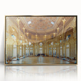 Art Deco style poster of Porto, Portugal, with vibrant blue and gold tones on acrylic framed print.