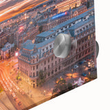 Large abstract wall art depicting a Romanian landscape in muted earth tones on acrylic glass, ideal for dining room ambiance.