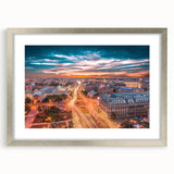 Extra large abstract art print featuring textured scenery of Romania in muted earth tones, framed in silver.