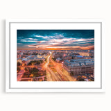 Textured abstract art print of a European landscape in muted earth tones, framed with a white mat.