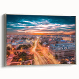 Framed canvas depicting a vintage Romanian landscape in muted earth tones.