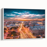 Vintage poster art of a Romanian landscape on framed canvas, featuring vibrant colors, ideal for living room decor.