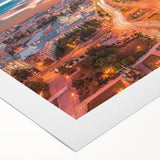 Art deco poster of a Romanian landscape in muted earth tones on rolled canvas, suitable for dining room decor.