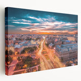 Large canvas print of a scenic Romanian landscape in muted earth tones, ideal for kitchen wall art.