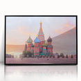 Large abstract wall art of Moscow skyline in muted gray, on black framed acrylic, ideal for modern living room decor.