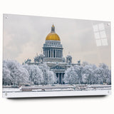 Acrylic print of a large abstract depiction of Saint Petersburg, featuring muted blue and gray tones.
