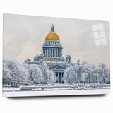 Acrylic print of a large abstract depiction of St. Petersburg in muted blues and grays, ideal for bedroom or dining room art.