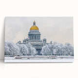 Black and white large art print of St. Petersburg scenery on stretched canvas, fitting for kitchen wall art.