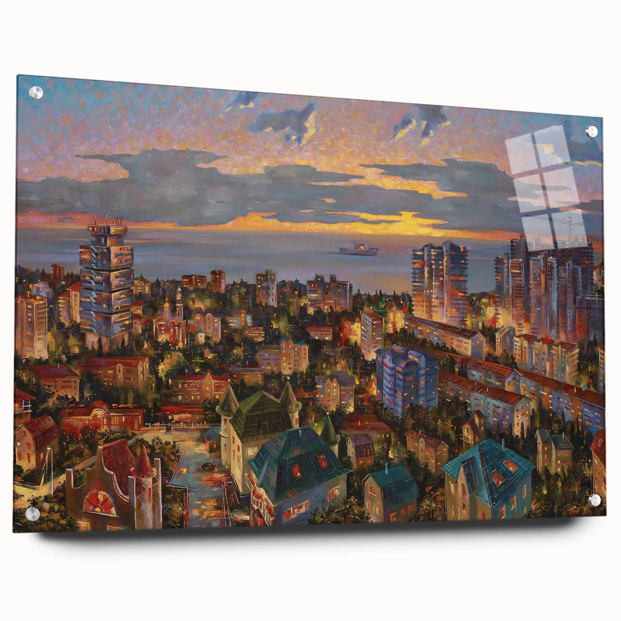 Acrylic glass print of Sochi, Russia scenery in muted earth tones, suitable for dining room decor.