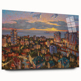 Large abstract wall art of Sochi, Russia, in muted blue and gray tones on acrylic glass.