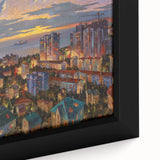 Extra large framed canvas of a textured Sochi scenery in black with colorful accents, ideal for living room decor.