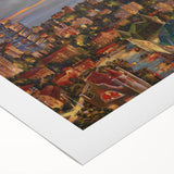 Art deco poster of Sochi scenery in muted blue and cream tones on rolled canvas, suitable for dining room wall art.