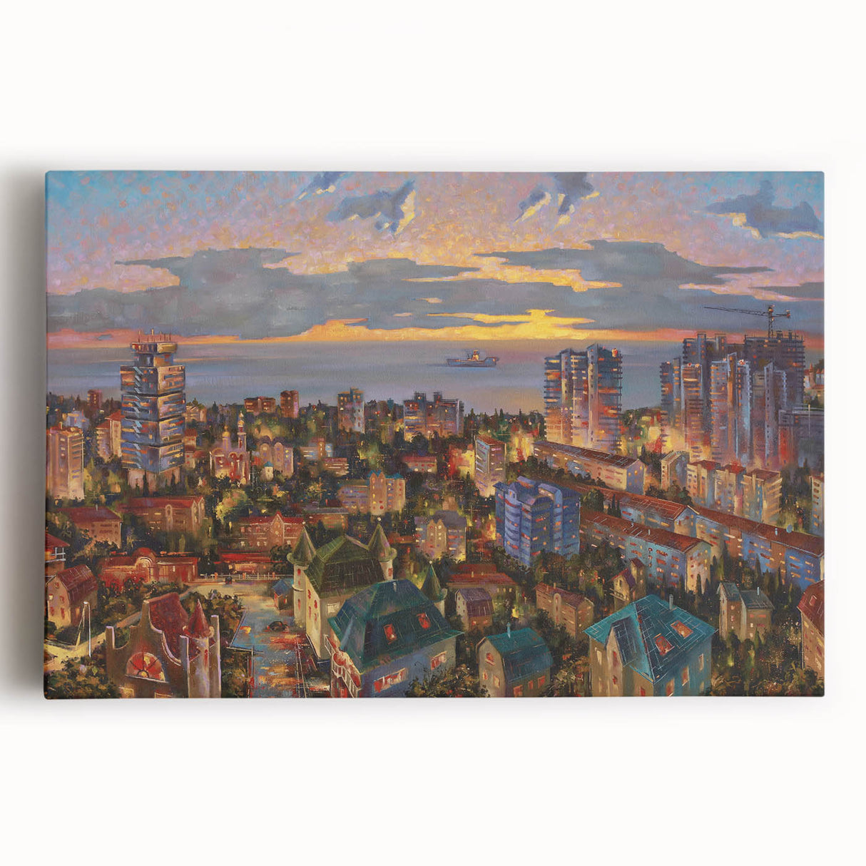 Black and white photograph of Sochi landscape on stretched canvas, suitable for kitchen wall art or bedroom decor.