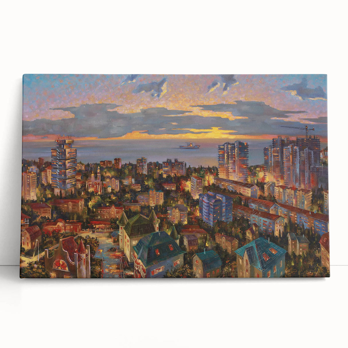 Black and white large art print of Sochi scenery on stretched canvas, suitable for kitchen wall art.