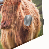 Large abstract depiction of a Scottish landscape in muted earth tones on acrylic glass, suitable for dining room art.