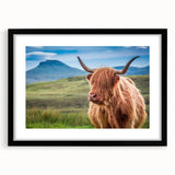 Extra large abstract art print of a colorful, textured Scottish landscape on a framed canvas, ideal for living room decor.