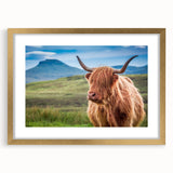 Abstract art print of a Scottish landscape in muted earth tones on a framed canvas, suitable for dining room decor.