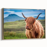 Framed canvas depicting a vintage Scottish landscape in muted gold and black tones, ideal for bedroom wall decor.