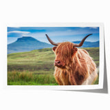 Rolled print of a Scottish landscape with muted green and blue tones, ideal for dining room wall art.