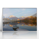 Mid-century modernist art depicting a European Slovakian landscape in muted earth tones on a framed acrylic panel.