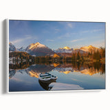 Vintage poster art of a European scenery on extra large framed canvas, featuring vibrant colors against a black background.