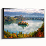 Black and white wall art depicting a Slovenian landscape on framed canvas, suitable for bedroom decor.