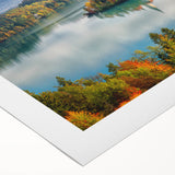 Art Deco poster of a Slovenian landscape on rolled canvas, featuring muted earth tones, ideal for dining room wall art.