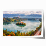 Extra large rolled print of a Slovenian landscape with vibrant green fields and distant mountains.