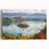 Black and white stretched canvas of a Slovenian landscape, ideal for kitchen wall art.