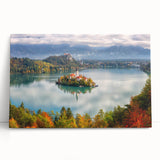 Black and white photograph of a Slovenian landscape on stretched canvas, ideal for kitchen wall art.
