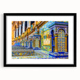 Abstract art print depicting colorful, textured scenery of Andalucia, Spain, presented in a large black-framed mat.