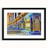 Abstract art print depicting colorful, textured scenery of Andalucia, Spain, presented in a large black-framed mat.