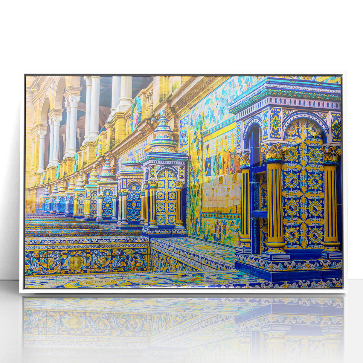 Large art print of Andalucia, Spain scenery in mid-century modernist style, acrylic framed, ideal for modern art wall decor.
