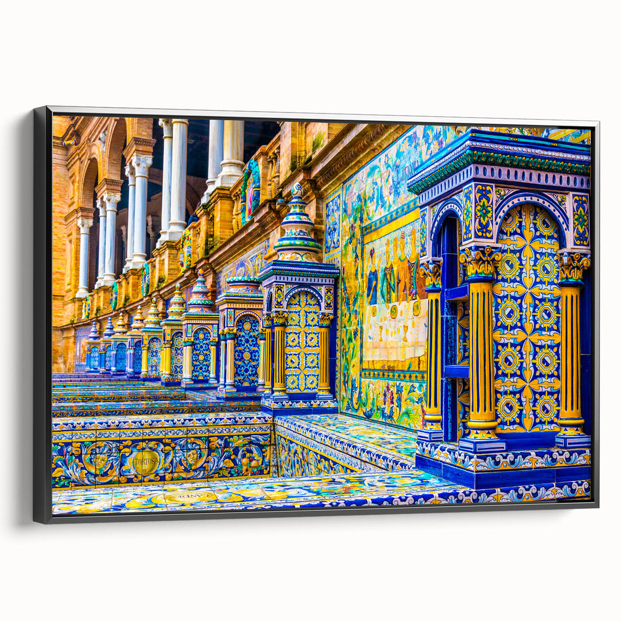 Black and white landscape art painting of Andalucia, Spain on framed canvas, ideal for bedroom decor.