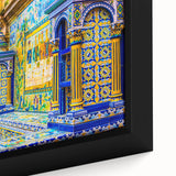 Extra large framed canvas featuring a textured black wall art of Andalucia, Spain, with vibrant colorful accents.