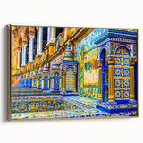 Landscape painting of Andalucia with colorful hills and sky on framed canvas.