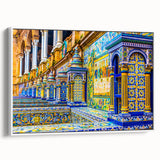 Framed canvas of a vintage-style Andalucian landscape painting in muted earth tones, ideal for bedroom wall art.