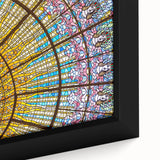 Extra large framed canvas featuring a textured depiction of Barcelona in black with colorful accents.