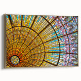 Framed canvas wall art depicting a vintage-style black and gold landscape of Barcelona, ideal for bedroom decor.