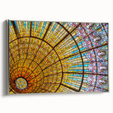 Framed canvas of a vintage Barcelona landscape in colorful art style, ideal for living room decor.