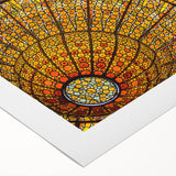 Art deco poster of Barcelona skyline in pastel shades on rolled canvas, suitable for dining room decor.