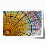 Rolled print of a Barcelona streetscape in soft watercolor tones, ideal for art wall dining room placement.