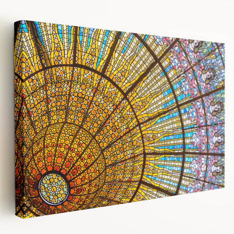 Large canvas print of Barcelona streetscape in muted earth tones, ideal for kitchen wall art.