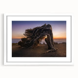 Textured abstract art print of a European scenery in muted earth tones, framed with a white mat, ideal for bedroom art.