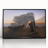 Large abstract wall art of a European scenery in vibrant colors, framed in black acrylic, ideal for modern living room decor.