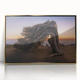 Art deco poster of a Canary Islands landscape in gold acrylic frame, ideal for modern nursery wall art.