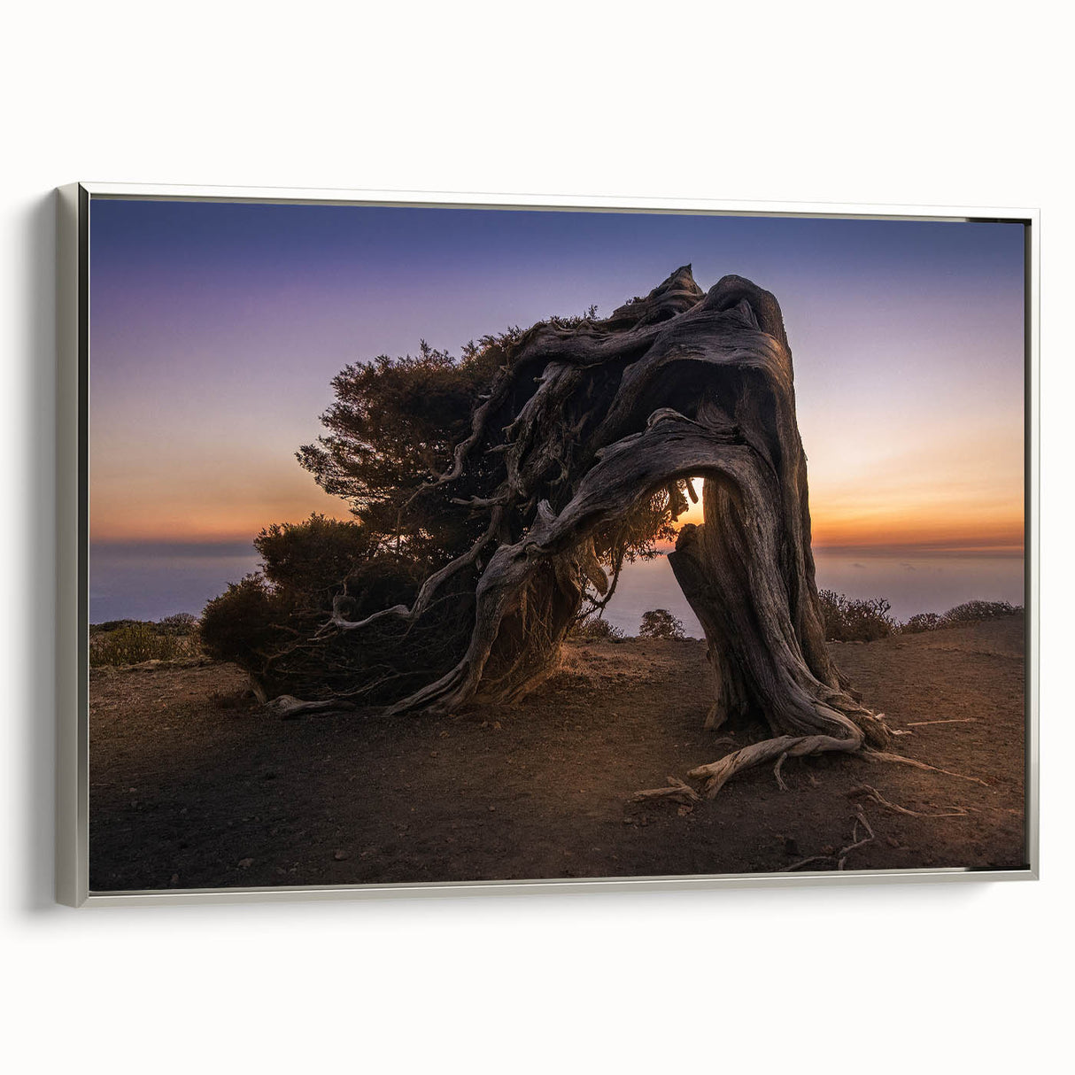 Framed canvas of a vintage-style landscape painting featuring a colorful Spanish Canary Islands scene.
