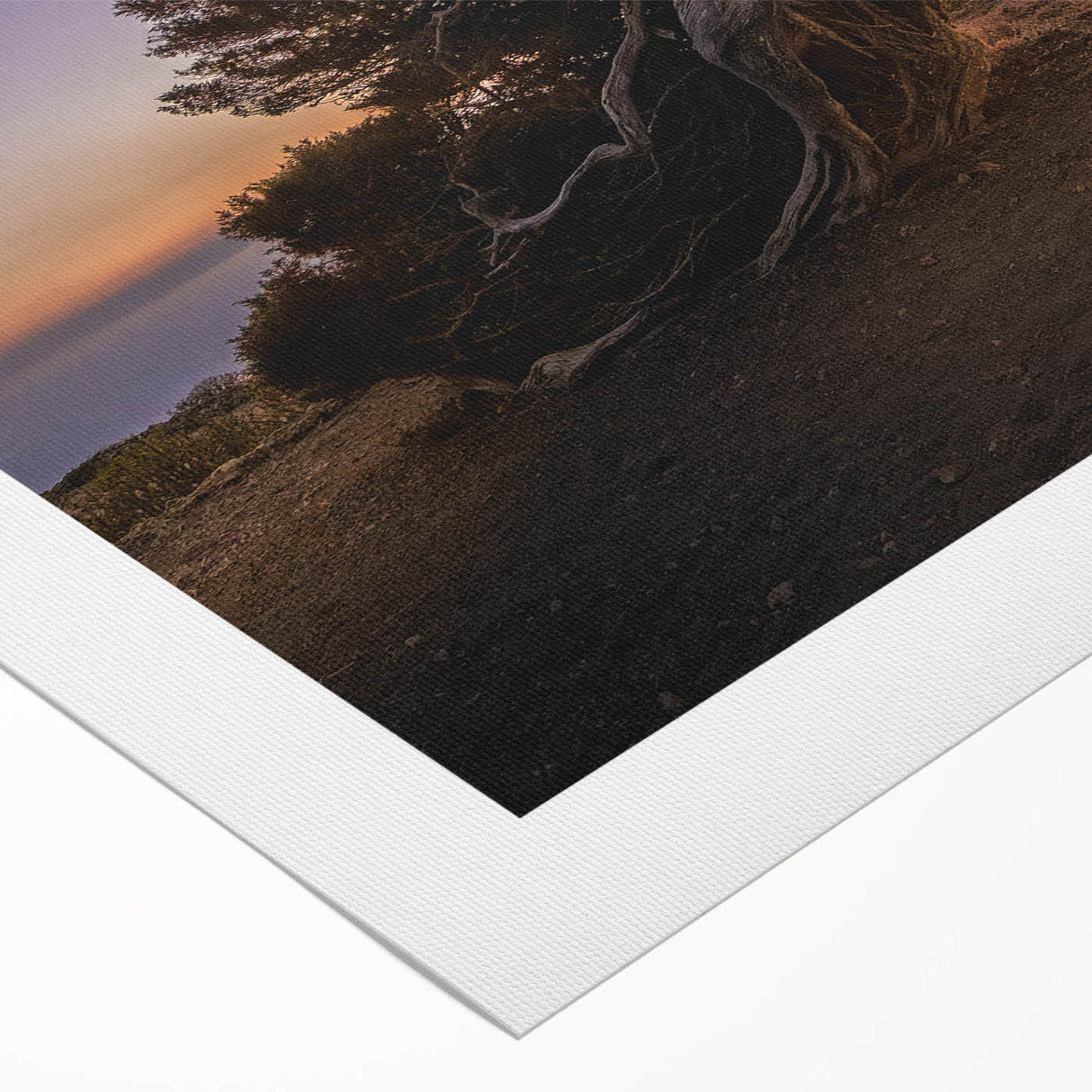 Art deco poster of a scenic Canary Islands landscape in muted blue and green tones on rolled canvas.